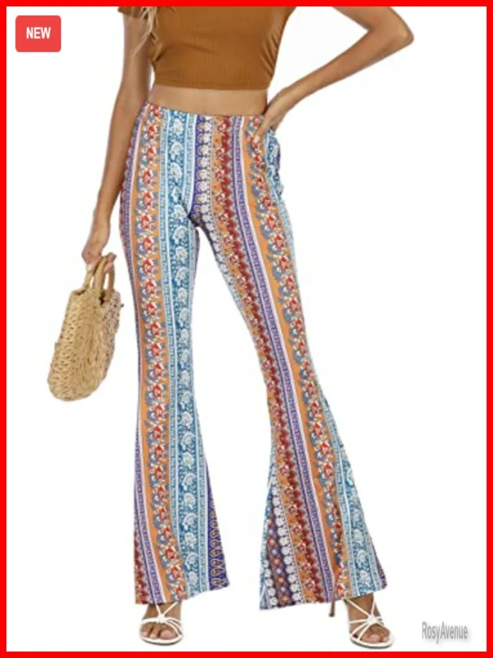 Vintage Floral Print Stretch Bell Bottom Flare Palazzo Pants